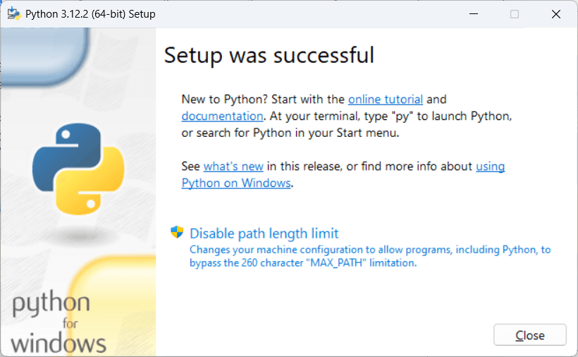 Python Setup Successful install